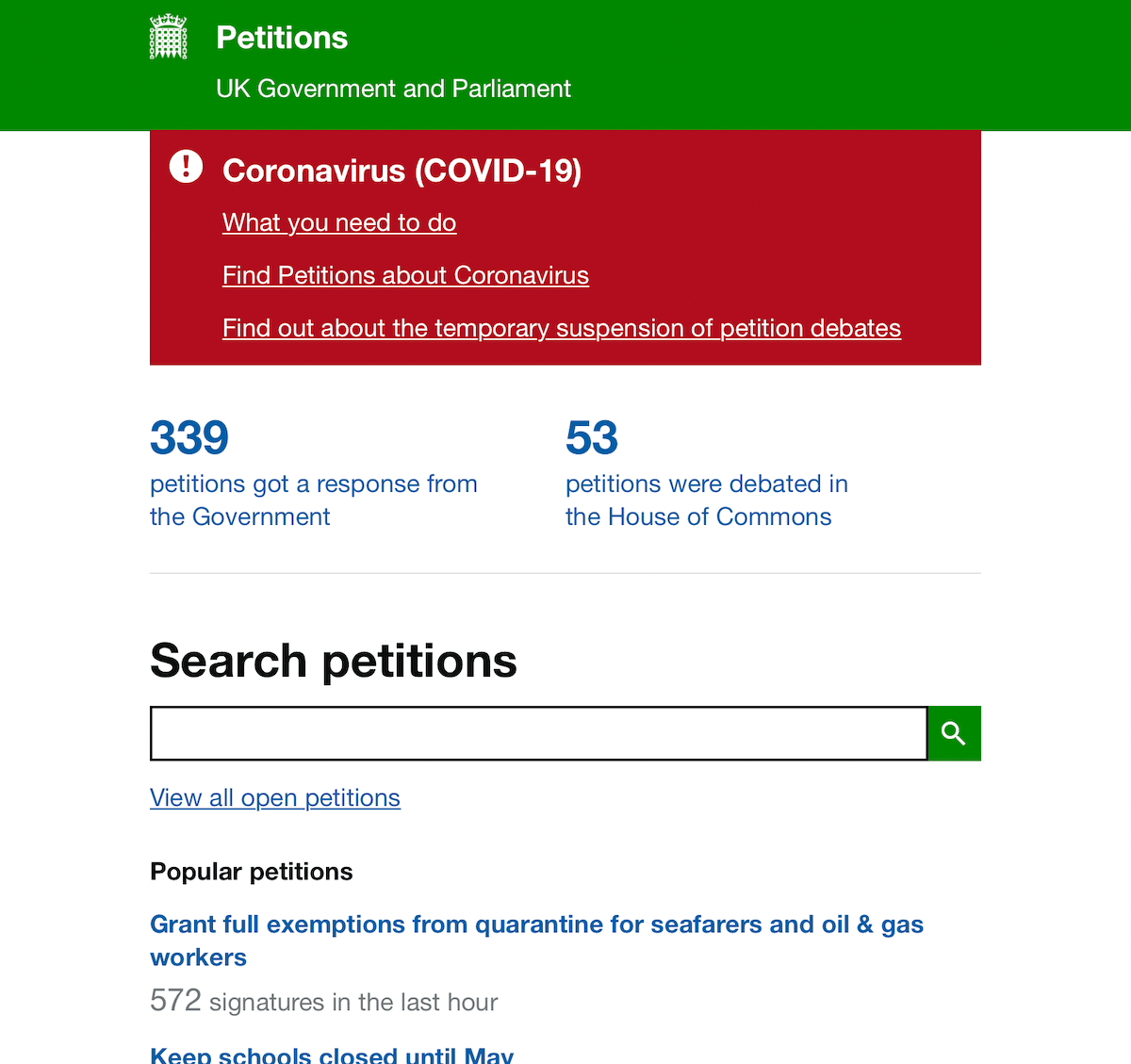 e-petitions screenshot